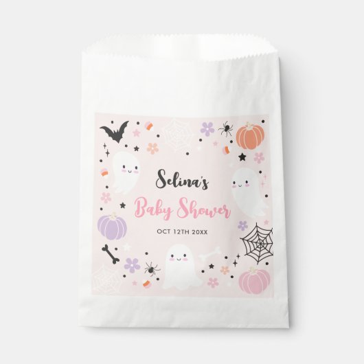 女の子の幽霊リトルブーはデューハロウィーン赤ちゃんシャワー フェイバーバッグ (正面)