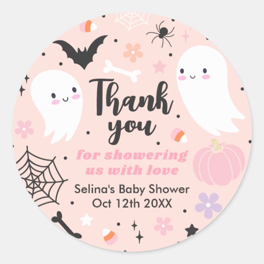 女の子の幽霊リトルブーはデューハロウィーン赤ちゃんシャワー ラウンドシール (正面)