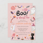 女の子の幽霊リトルブーはデューハロウィーン赤ちゃんシャワー 招待状 (正面/裏面)