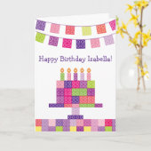 女の子の建物の煉瓦ブロックの誕生日 カード (黄色い花)