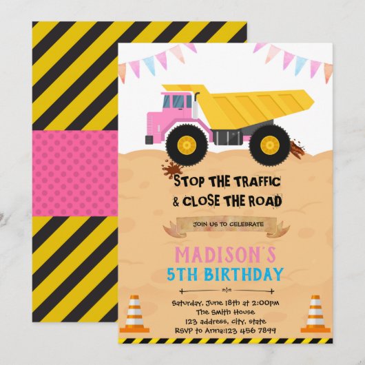 女の子の建設への招待 招待状 (正面/裏面)