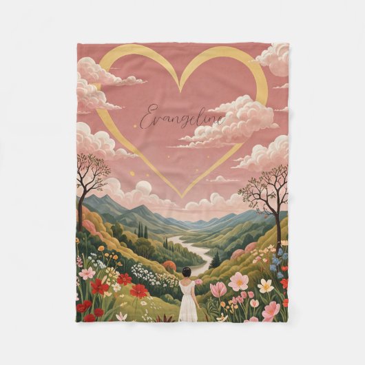 女の子の心のこもったパーソナライズされた視線 フリースブランケット (正面)
