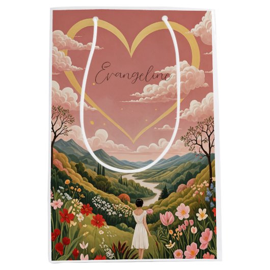 女の子の心のこもったパーソナライズされた視線 ミディアムペーパーバッグ (正面)