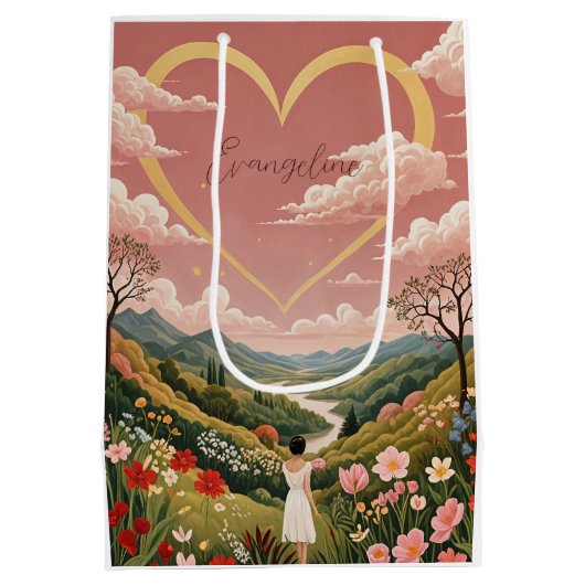 女の子の心のこもったパーソナライズされた視線 ミディアムペーパーバッグ (裏面)