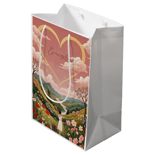 女の子の心のこもったパーソナライズされた視線 ミディアムペーパーバッグ (裏面アングル)