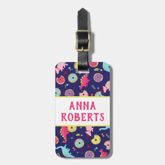 女の子の恐竜とドーナツ荷物タグ ラゲッジタグ (正面縦)