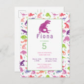 女の子の恐竜の誕生会の郵便はがきの招待状 インビテーションポストカード (正面/裏面)