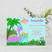 女の子の恐竜の誕生日の招待状 招待状 (スタンド正面)