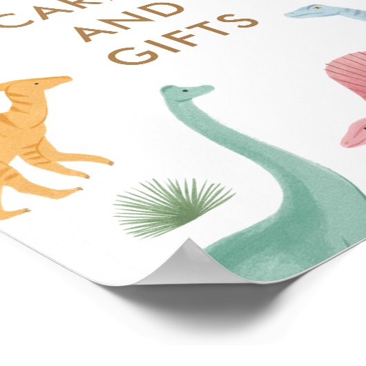 女の子の恐竜の誕生日パーティーカードとギフトサイン ポスター (角)