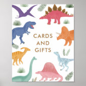 女の子の恐竜の誕生日パーティーカードとギフトサイン ポスター (正面)
