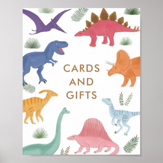 女の子の恐竜の誕生日パーティーカードとギフトサイン ポスター (正面)