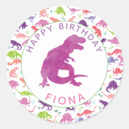 女の子の恐竜の誕生日パーティーパーソナライズされたパープル ラウンドシール