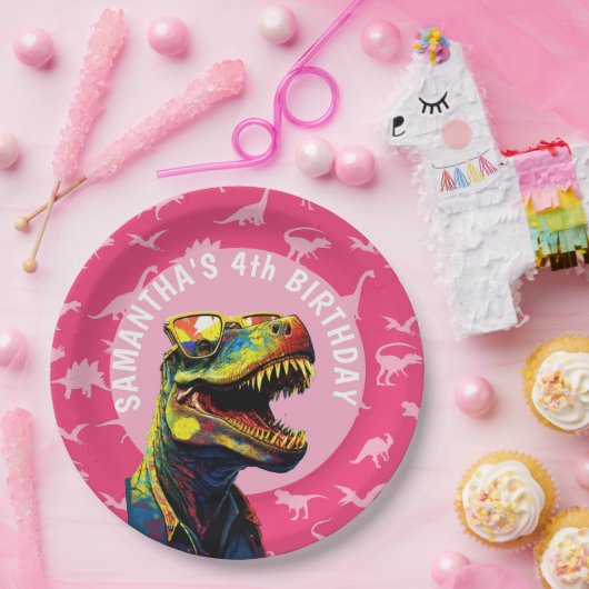女の子の恐竜の誕生日パーティー ペーパープレート (パーティー)