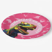 女の子の恐竜の誕生日パーティー ペーパープレート (アングル)