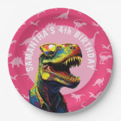 女の子の恐竜の誕生日パーティー ペーパープレート (正面)
