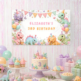 女の子の恐竜の誕生日パーティー 横断幕