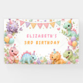女の子の恐竜の誕生日パーティー 横断幕 (横)
