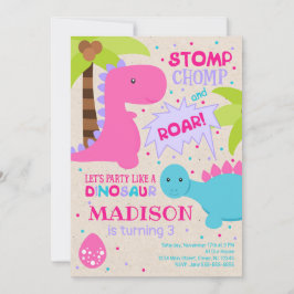 女の子の恐竜の誕生日招待状 招待状