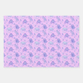 女の子の恐竜の贈り物を3色で包む ラッピングペーパーシート (正面2)