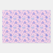 女の子の恐竜の贈り物を3色で包む ラッピングペーパーシート (正面)