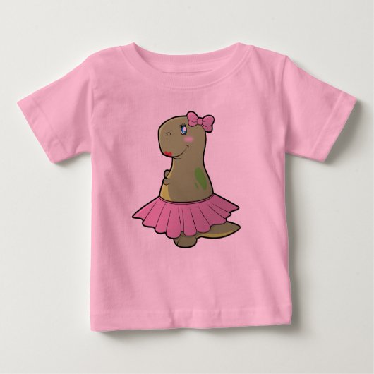女の子の恐竜のTレックスの長袖のワイシャツ ベビーTシャツ (正面)