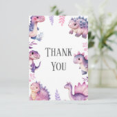 女の子の恐竜テーマの誕生日パーティー サンキューカード (スタンド正面)