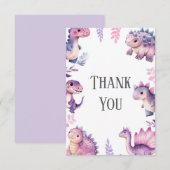 女の子の恐竜テーマの誕生日パーティー サンキューカード (正面/裏面)