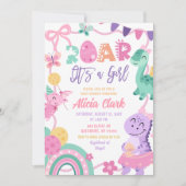 女の子の恐竜パステルカラーのベビーシャワー招待状 招待状 (正面)