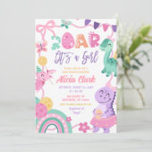 女の子の恐竜パステルカラーのベビーシャワー招待状 招待状 (スタンド正面)