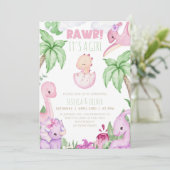 女の子の恐竜ベビーシャワー招待状、パープルディノ 招待状 (スタンド正面)
