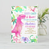 女の子の恐竜招待状ディーノバースデーパーティーインクト 招待状 (スタンド正面)