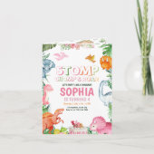 女の子の恐竜誕生日招待状ピンク恐竜 招待状 (正面)