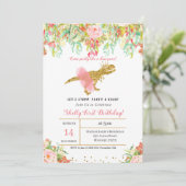 女の子の恐竜1歳の誕生日招待状 招待状 (スタンド正面)