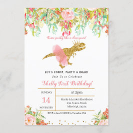 女の子の恐竜1歳の誕生日招待状 招待状