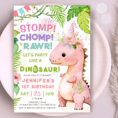 女の子の恐竜1st誕生日パーティーかわいいピンクDino 招待状