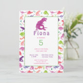 女の子の恐竜Tレックス誕生日パーティーの招待 招待状 (スタンド正面)