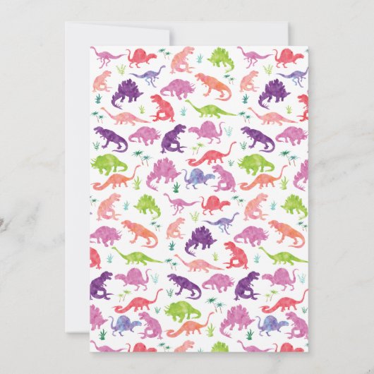 女の子の恐竜Tレックス誕生日パーティーの招待 招待状 (裏面)
