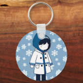 女の子の悲しい雪の白い青の繰り返しパターン キーホルダー (裏面)