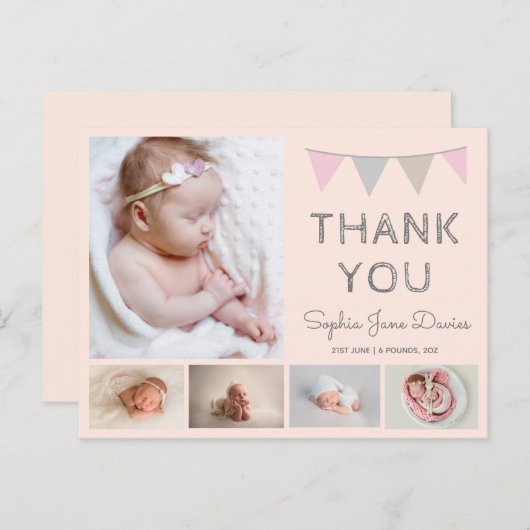 女の子の感謝していベビーあなた、ピンクの出生発表 ポストカード (正面/裏面)