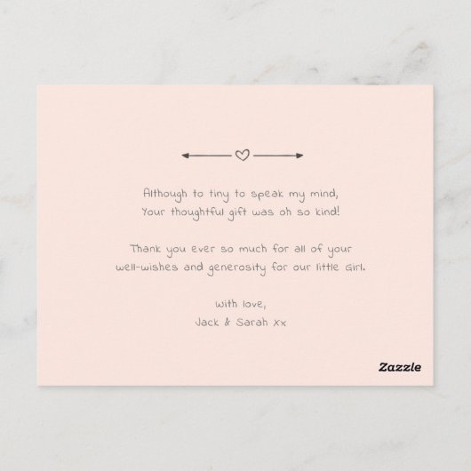 女の子の感謝していベビーあなた、ピンクの出生発表 ポストカード (裏面)