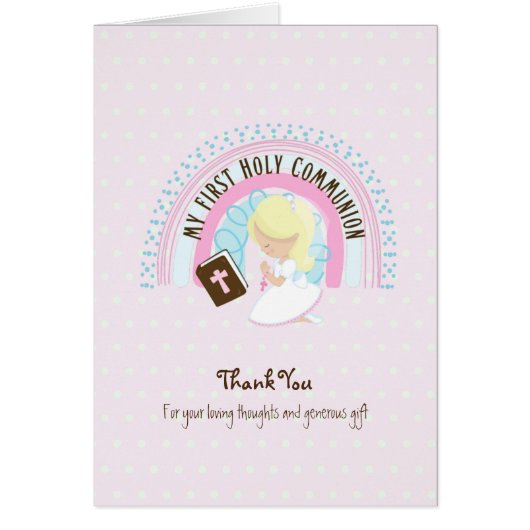 女の子の感謝の聖体拝領カード – Blonde (正面)