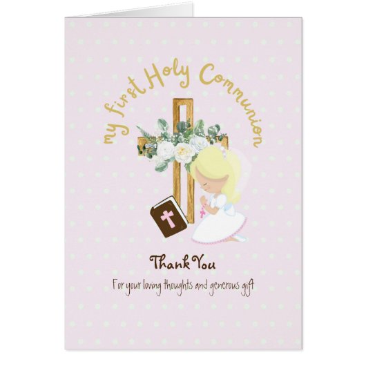 女の子の感謝の聖体拝領カード – Blonde (正面)