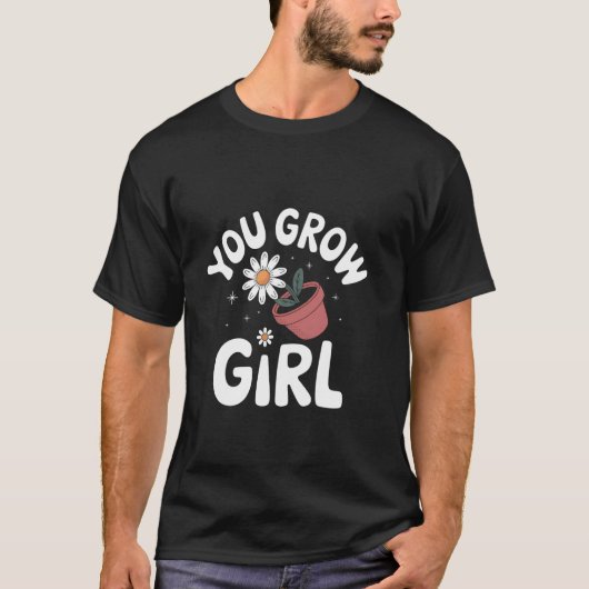 女の子の成長をお祝いする花のデザイン Tシャツ (正面)