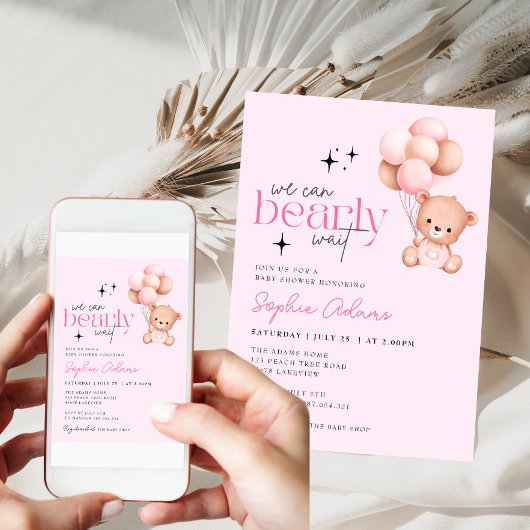 女の子の我々はbearly待つことができるテディベア赤ちゃんシャワー 招待状