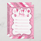 女の子の手書きパーティー招待状 招待状 (正面/裏面)