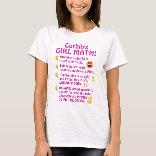 女の子の数おもしろい数 Tシャツ (正面)