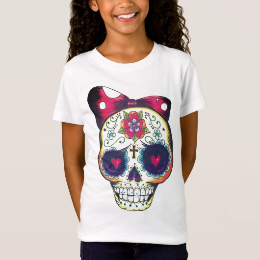 女の子の新しい学校の砂糖のスカルのTシャツ Tシャツ (正面)