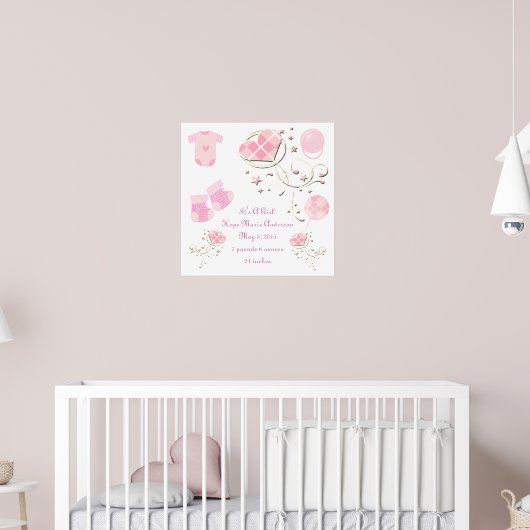 女の子の新生児誕生統計の発表 ポスター (子ども部屋2)