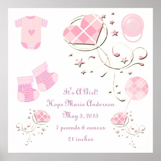 女の子の新生児誕生統計の発表 ポスター (正面)