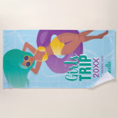 女の子の旅行，年，名前，プールの黒い女性 ビーチタオル (正面)